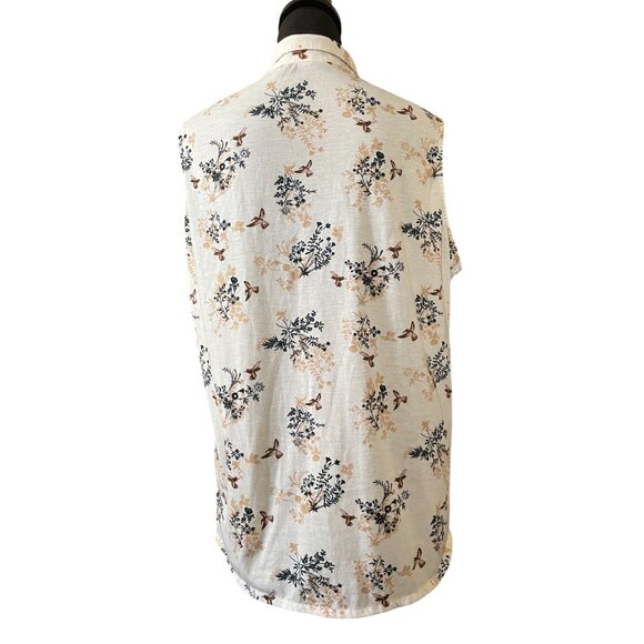 Eden & Olivia sleeveless button front bird print collared top 2X tunic - Picture 4 of 6